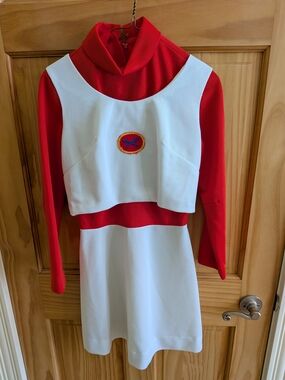 Red and White Two-Piece Dress with Crewneck Overlay